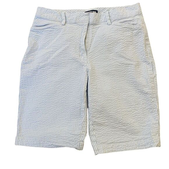 Land’s End Light Blue White Stripe Seersucker Mid Rise Bermuda Shorts Sz 10 - Picture 10 of 10